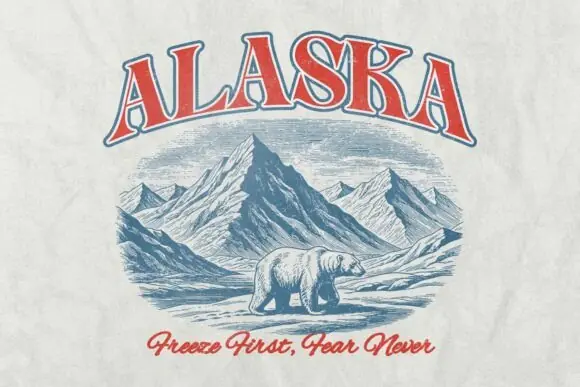 Alaska Vintage Retro T Shirt Design PNG PSD – Rustic Travel and Adventure Graphic for Merchandise, Hoodies, Sweaters, Tote Bags, Stickers and Print on Demand Products