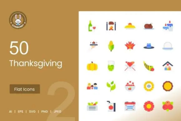 50 Thanksgiving Flat Multicolor Icons Vector Pack – Autumn Harvest, Family Dinner and Holiday Celebration Icon Set for Websites, Mobile Apps, Print Design, Presentations and Seasonal Projects