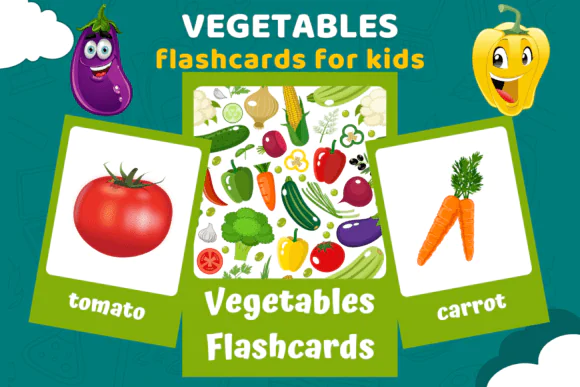 Vegetables Flashcards for Kids | Printable Vegetable Vocabulary Cards for Preschool, Kindergarten, Homeschool, ESL, Classroom Learning & Food Education Activities