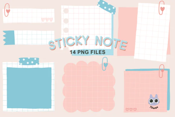 Digital Planner GoodNotes Sticker Note PNG Bundle | 14 Transparent High-Resolution Sticky Note Elements for GoodNotes, Digital Planners, Scrapbook & Printable Use