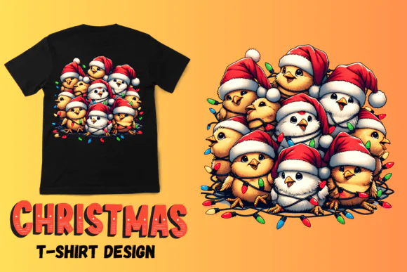 Holiday Chickens Christmas T Shirt Design PNG and EPS – Funny Farm Animal Xmas Graphic for Print on Demand, Sublimation, Stickers, Wall Art, Invitations and Holiday Craft Projects