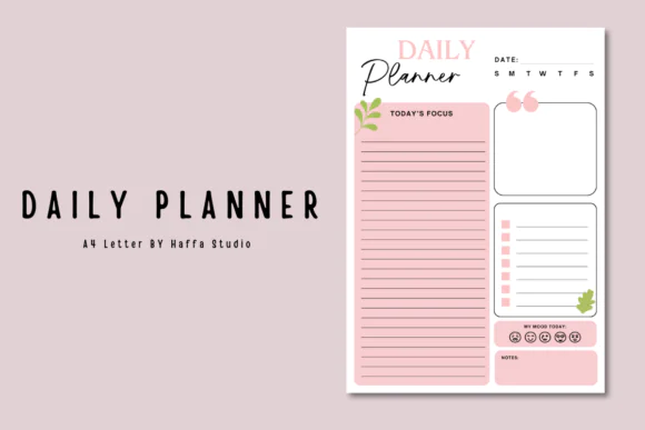 Canva Daily Planner Template | Editable A4 Printable Daily Planner Page for Productivity, Scheduling, Task Management & Custom Planner Inserts