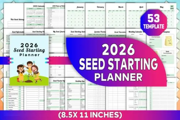 2026 Seed Starting Planner Canva Template, Editable Garden Seed Journal, Seed Inventory Tracker, Seedling Watering Schedule, Garden Layout Planner, KDP Interior