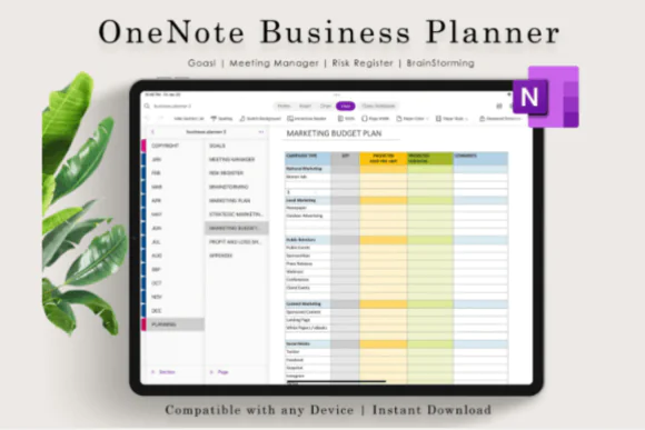 OneNote Business Planner Digital Template | Business Planning System for Windows & Mac with Weekly Plan, Marketing, Goals, Meetings, Budget & Profit Loss Sheets