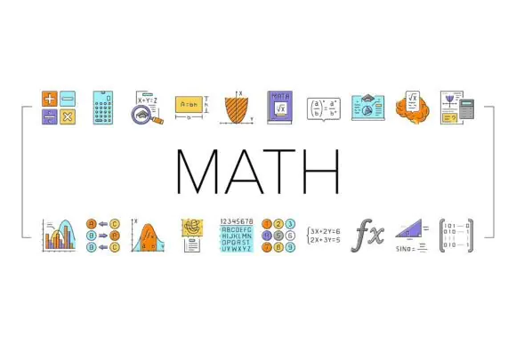 Math Education School Science Icons Set Vector – Color Line Mathematics and Learning Icon Pack for Algebra, Geometry, Formulas, Knowledge Graphics, Educational Design and School Projects