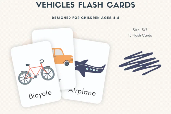 Vehicles Flashcards Printable for Kids – Transportation Learning Cards for Preschool and Kindergarten, 5x7 Educational Vehicle Flashcards, Homeschool and Classroom Activity Set