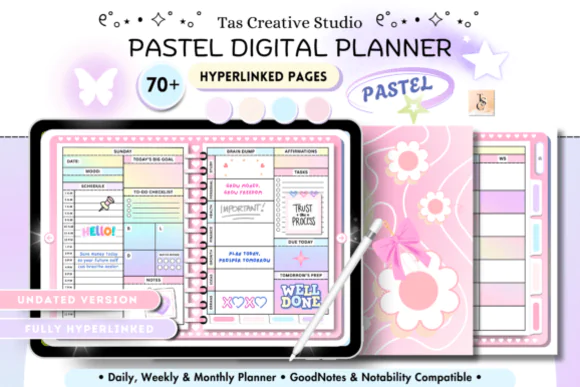 All-in-One Undated Digital Planner for GoodNotes, Notability & XODO | Hyperlinked Horizontal PDF Planner with Daily, Weekly, Finance, Health & Productivity Pages