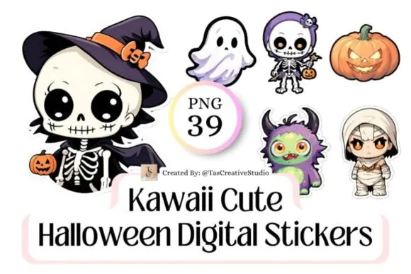 Cute Halloween Digital Stickers Bundle – 39 Spooky Cute Transparent PNG Graphics for Shirts, Mugs, Hats, Bags, Print-on-Demand, Seasonal Crafts, and Fun Halloween DIY Projects