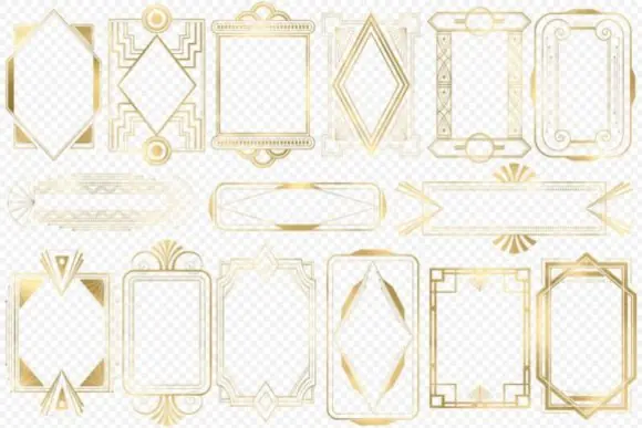 Gold Art Deco Frames Clipart Pack – Elegant Vintage Gold Deco Border Graphics with PNG, AI and EPS Files for Invitations, Scrapbooking, Blogs, Branding and Luxury Design Projects