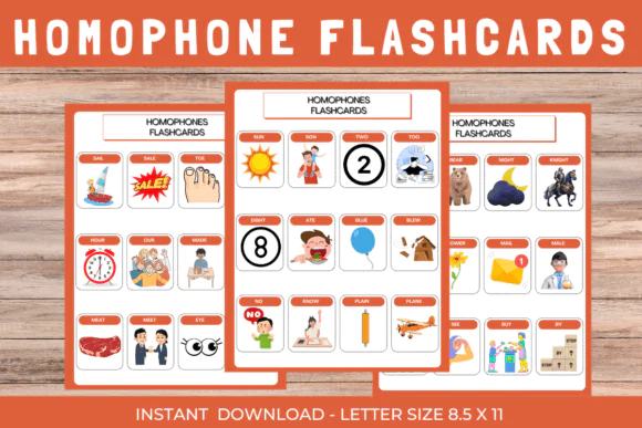 Homophones Memory Game Flash Cards | Printable English Vocabulary, Spelling & Reading Comprehension Cards for Kids, Homeschool, Classroom Literacy Centers & Language Practice