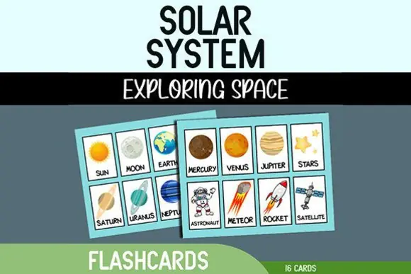 Solar System Flashcards | Printable Space and Astronomy Learning Cards for Kids, Homeschool, Classroom Science, Planets, Moons & Outer Space Vocabulary