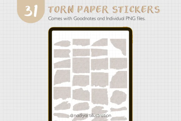 31 Torn Paper Digital Stickers Bundle – Realistic Torn Paper GoodNotes and PNG Sticker Pack for Digital Journaling, Planner Decoration, Scrapbook Layouts, Note-Taking, and Creative Paper-Style Design