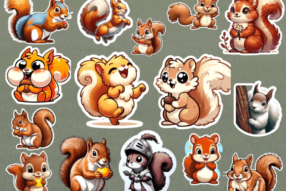 Cute Squirrel Digital Stickers Bundle for GoodNotes, Notability, Digital Planners, Journals, Printable Scrapbooking, and Creative Note-Taking