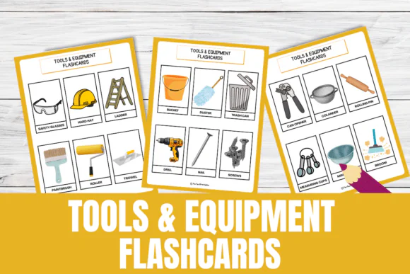 Essential Tools & Equipment Flashcards | Printable Montessori Vocabulary Cards with Real Pictures for ESL, ELL, Homeschool, Vocational Training & Trade School Learning