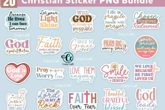 Christian Digital Stickers SVG Bundle – 20 Faith-Based SVG PNG EPS Designs with Bible Verse Sticker Pack for Bible Journaling, Prayer Journaling, Mugs, Tumblers, Hats, Pillows, Bags, Printables, and C