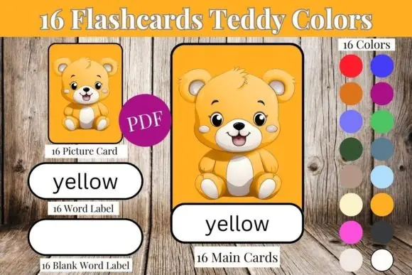 16 Teddy Bear Flashcards for Kids | Printable Color Learning Cards for Preschool, Kindergarten, Homeschool, Daycare, Vocabulary & Early Language Activities
