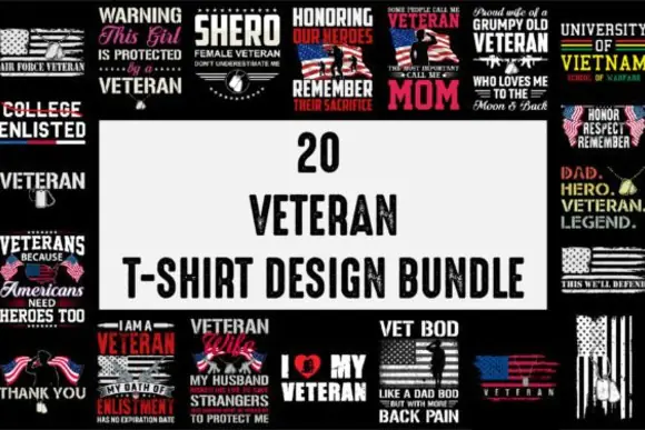 20 Veterans Day T Shirt Design Bundle PNG SVG AI EPS JPG – Patriotic Military Appreciation Graphics for Print on Demand, Apparel, Stickers, Posters and Veterans Day Merch