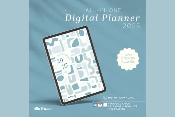 All-in-One Digital Planner 2025 for GoodNotes, Notability, Noteshelf & Xodo | Hyperlinked PDF Planner with Apple & Google Calendar Integration, Stickers, Wellness, Finance & Productivity Templates