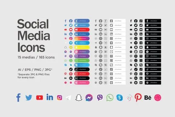 Social Media Icons Set 165 Icons – Editable Vector and PNG Logo Pack for Websites, Mobile Apps, Print Design, Branding, Marketing Materials and Digital Content Creation