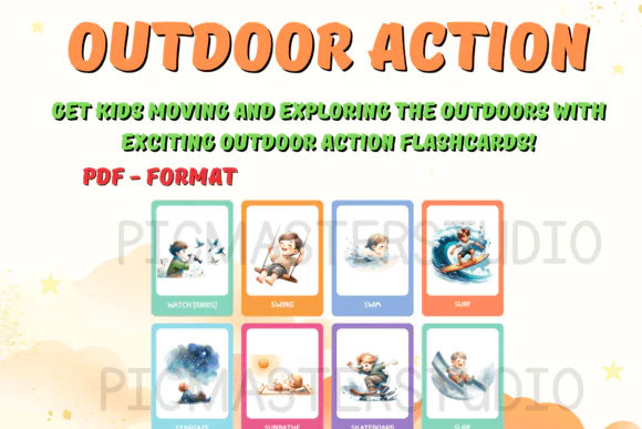 Outdoor Action Flashcards for Kids Printable – Nature Activity Learning Cards for Preschool and Kindergarten, Adventure and Movement Flashcards for Homeschool, Classroom and Outdoor Play
