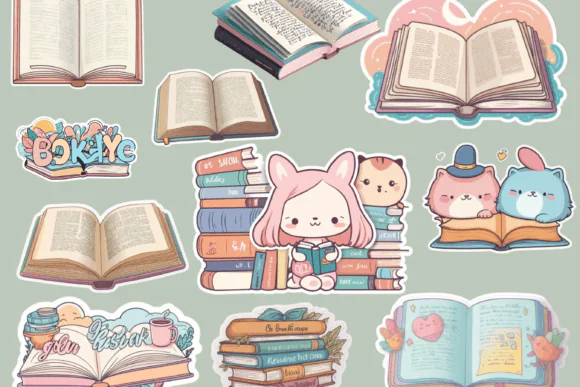 Book Digital Stickers Bundle for GoodNotes, Notability, Digital Planners, Reading Journals, Study Notes, Scrapbooking, and Printable Creative Projects
