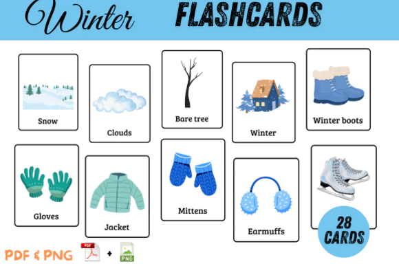 Winter Flashcards for Kids | Printable Winter Vocabulary Cards for Preschool, Kindergarten, Homeschool, ESL, Classroom Activities & Seasonal Language Learning