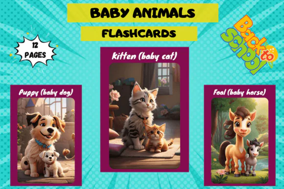 Baby Animals Flashcards for Kids | Printable Baby Animal Vocabulary Cards for Preschool, Kindergarten, Homeschool, Classroom Learning & Early Recognition Activities