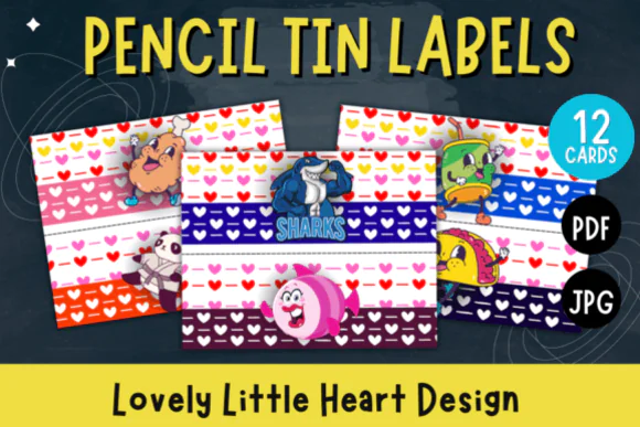 Pencil Tin Labels Printable Design – Lovely Little Heart School Supply Labels for Classroom Organization, Cute Pencil Case and Desk Storage Labels for Teachers and Students