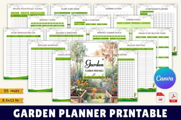 Garden Planner Printable Canva Template, Editable Gardening Journal, Plant Tracker, Harvest Log, Watering Schedule, Seed Planner, Garden Binder Printable