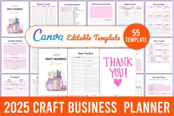 2025 Craft Business Planner Canva Template, Editable Handmade Seller Planner, Small Business Organizer, Craft Inventory, Order Tracker, Sales Planner, Marketing Plan, Budget Tracker, Printable PDF PNG