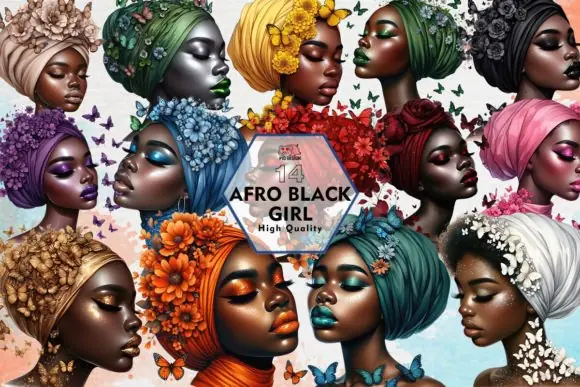 Afro Black Girl Clipart PNG | Beautiful Melanin Girl Graphic with Transparent Background | Cute Fashion Illustration for T-Shirts, Stickers, Mugs, Cards & Crafts