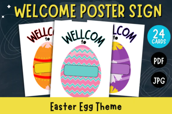 Welcome Poster Sign Easter Egg Theme Printable – Festive Spring Classroom Door Decor, Easter Welcome Wall Sign for School, Home, Party and Seasonal Event Decoration