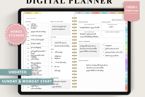 Digital Planner for iPad GoodNotes | Undated Hyperlinked PDF Planner with Daily, Weekly, Fitness, Finance, Wellness & Productivity Templates