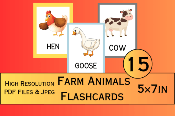 Farm Animals Flashcards Printable for Kids – Preschool and Kindergarten Animal Learning Cards, 5x7 Farm Vocabulary Flashcards for Homeschool and Classroom Educational Activities