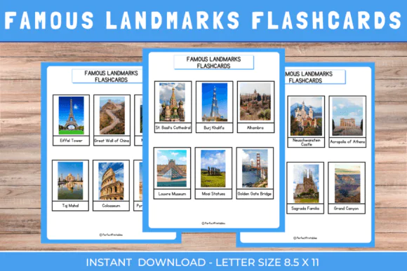 World’s Famous Landmarks Flashcards | Printable Geography and Cultural Landmark Cards for Kids, Homeschool, ESL, Classroom Learning & General Knowledge Activities