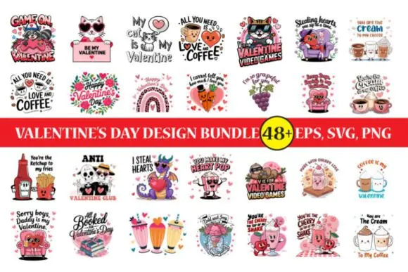 Valentine’s Graphics Mega Bundle – Romantic Love-Themed SVG PNG JPG EPS AI Clipart Set for T-Shirts, Mugs, Tote Bags, Pillows, Phone Cases, Greeting Cards, Stickers, Canvas Prints, Gift Boxes, and Not