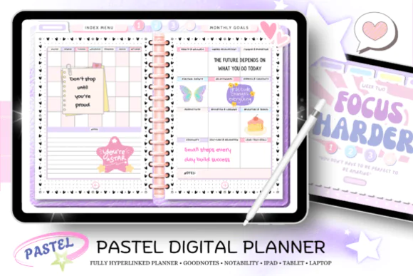 Daily ADHD Digital Planner for GoodNotes, Undated Hyperlinked iPad Planner, Weekly Monthly ADHD Organizer, Self Care Meal Tracker, Finance and Productivity Planner