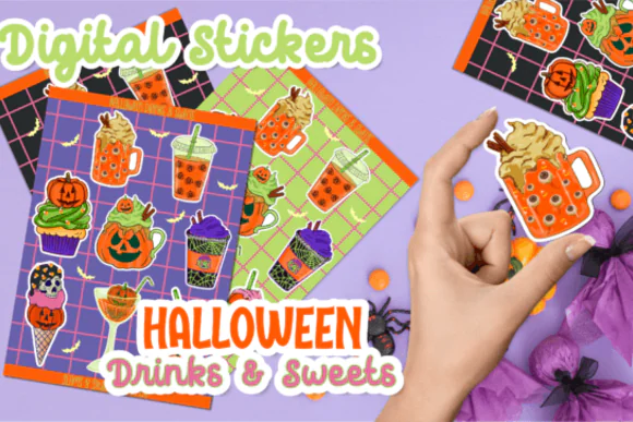 Halloween Sweets and Drinks Digital Stickers Bundle for Planners, Scrapbooking, Invitations, Greeting Cards, Journals, Clipart, and Printable Craft Projects