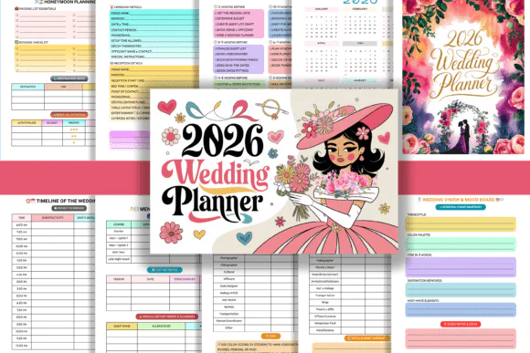 2026 Wedding Planner Journal | Printable Wedding Organizer with Budget Tracker, Guest List, Vendor Planner, Timeline, Honeymoon Pages & Editable Canva Templates