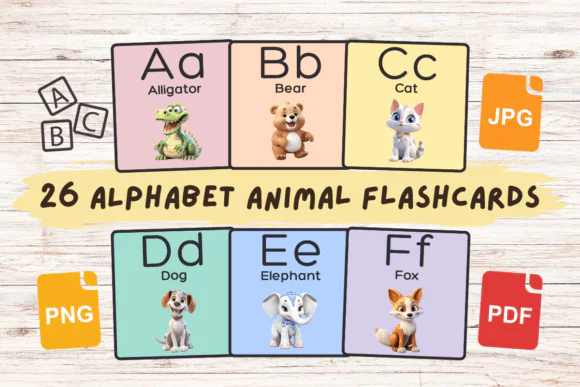 Alphabet Animal Flashcards for Kids | Printable A to Z ABC Animal Learning Cards for Toddlers, Preschool, Kindergarten, Homeschool & Early Literacy Activities