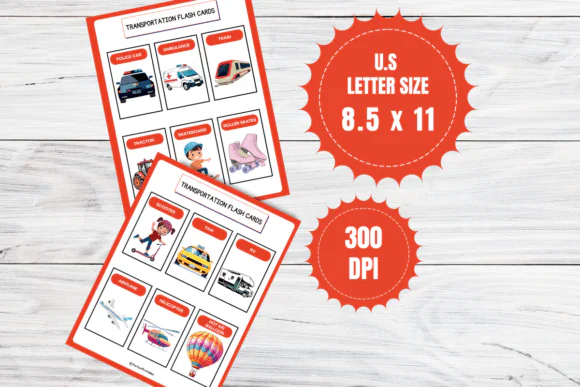 Transportation Vocabulary Flashcards Printable | Vehicle Learning Cards for Kids, ESL ELL Speech Therapy, Homeschool & Classroom Educational Resource