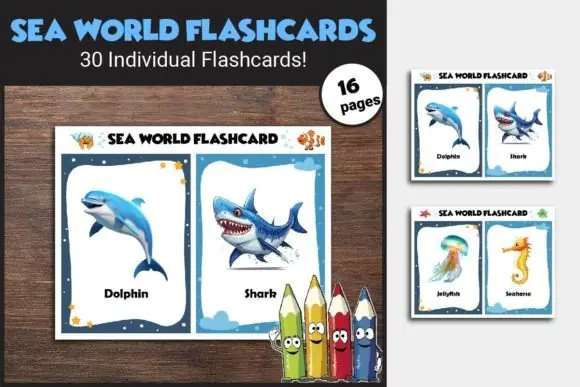 Ocean Animals Flashcards for Kids | Printable Sea Animal Learning Cards for Preschool, Kindergarten, Homeschool, Classroom Science, Marine Life Vocabulary & Early Learning