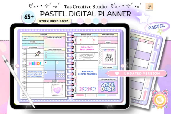 Cute Pastel Undated Digital Planner | Hyperlinked Daily Weekly Monthly PDF Planner for GoodNotes, Notability, Samsung Notes & Tablet Planning