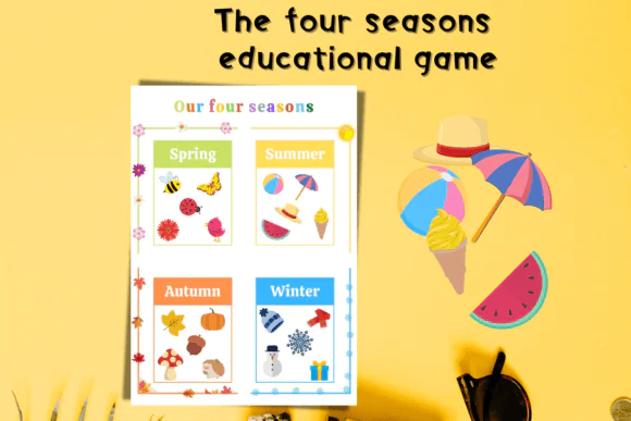 Four Season Matching Puzzle Game Printable for Kids – Montessori Seasons Learning Activity, Preschool and Kindergarten Cut and Match Worksheet Set, Homeschool Educational Game