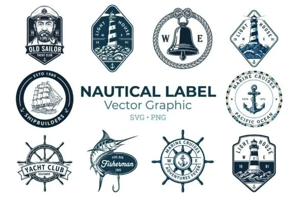 Nautical Badges & Logos Set | Vintage Maritime SVG PNG Bundle | Retro Anchor, Lighthouse & Sailing Ship Designs for T-Shirts, Branding & Crafts