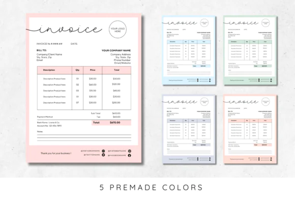 Customizable Business Invoice Template – Editable Canva Invoice Design, 8.5x11 Printable Billing Form, Small Business Invoice Template, Digital Download