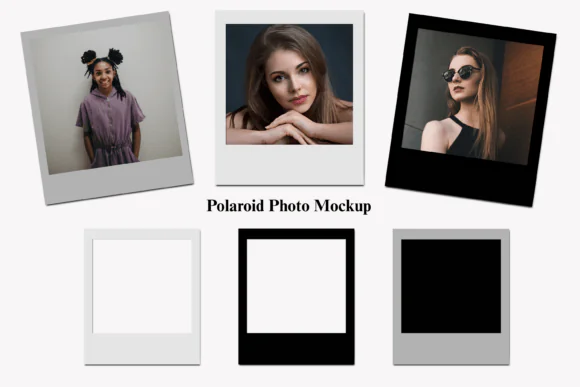 Vintage Polaroid Frame Mockup Bundle – White, Black & Gray Instant Camera Photo Frame PNG Templates – High Resolution Photo Display Mockup for Scrapbooks, Albums, Branding, Social Media & Printable De