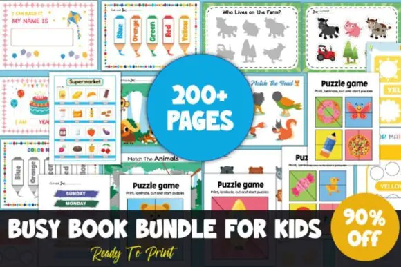 Busy Book Mega Bundle – 200+ Printable Preschool Learning Activities | Toddler & Kindergarten Worksheets | Alphabet, Numbers, Shapes, Matching Games, Fine Motor Skills, Homeschool & Classroom Resource