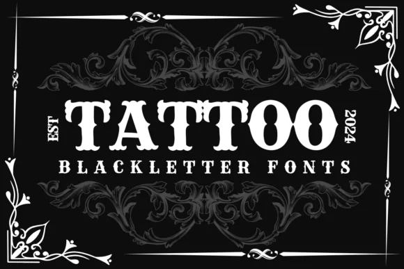 Tattoo Blackletter Font | Bold Thick Gothic Typeface with Swashes for Tattoo Designs, Logos, T-Shirts, Posters, Apparel, Branding & Vintage Typography