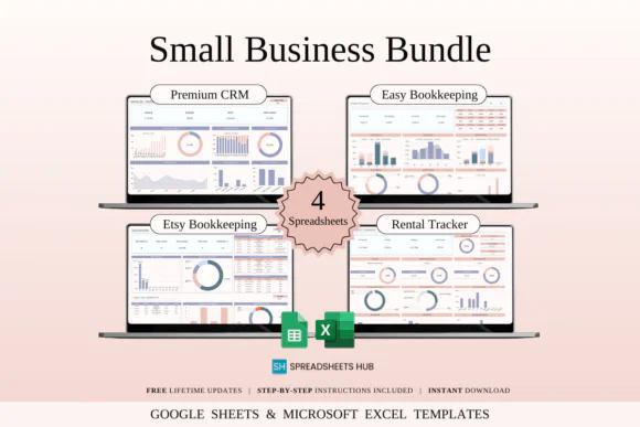 Small Business Bundle – 16 Spreadsheet Templates for Excel & Google Sheets, Etsy Bookkeeping, CRM Customer Tracker, Rental Property Management, Income Expense Tracker & Business Finance Toolkit